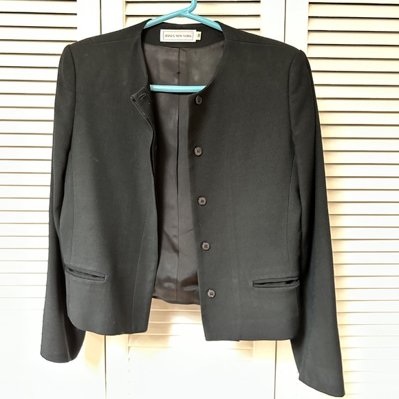 Vintage 90s Jones New York Wool Covered Button Black Jacket Small - Picture 3 of 12